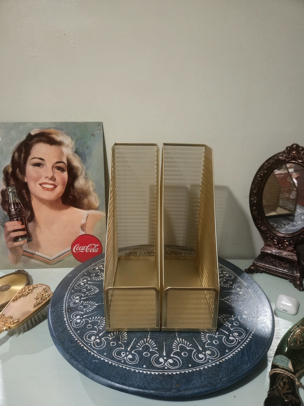 Martha Stewart Gold Mesh Compartment Desk File Holder